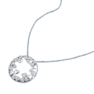 Sterling Silver Heart and Bow Circle Pendant Necklace – 18-Inch Chain